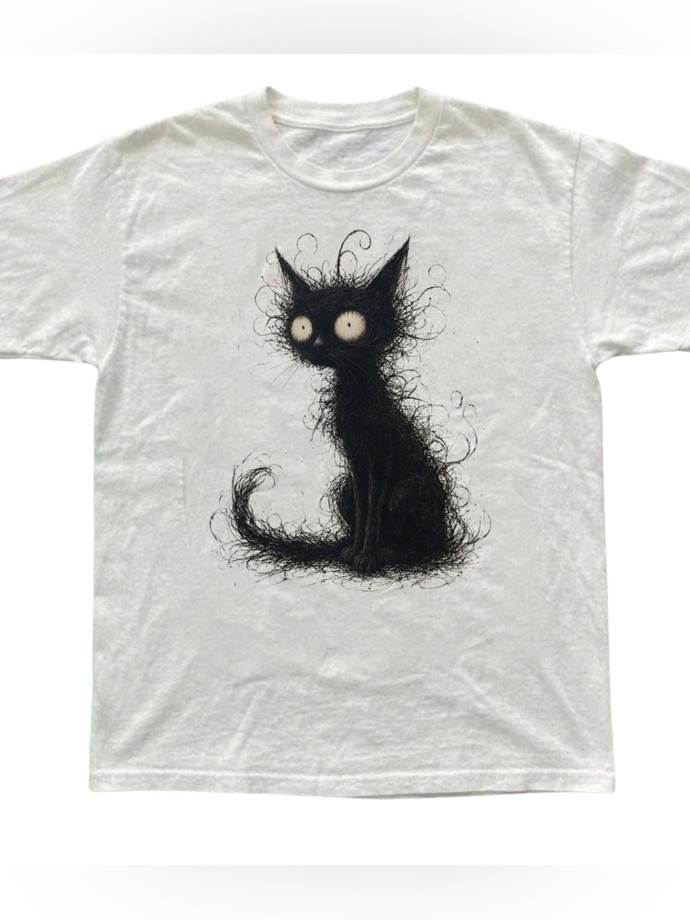 Vintage White Whimsical Cat Graphic - Unbranded